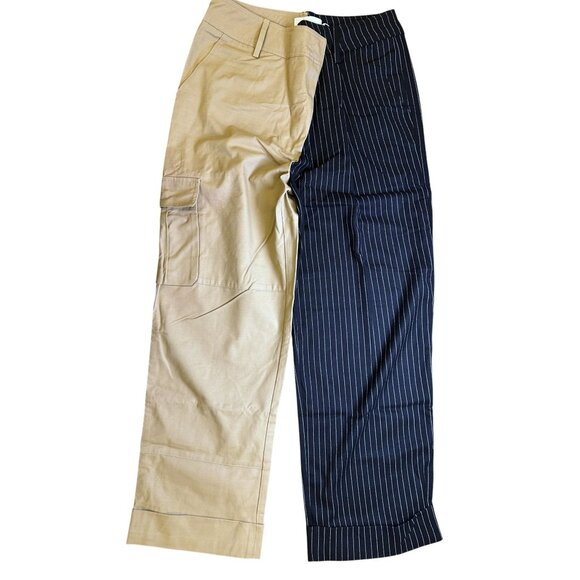 Choosy Two-Tone Womens Pants Khaki & Black Pinstripe Cargo - Picture 3 of 10